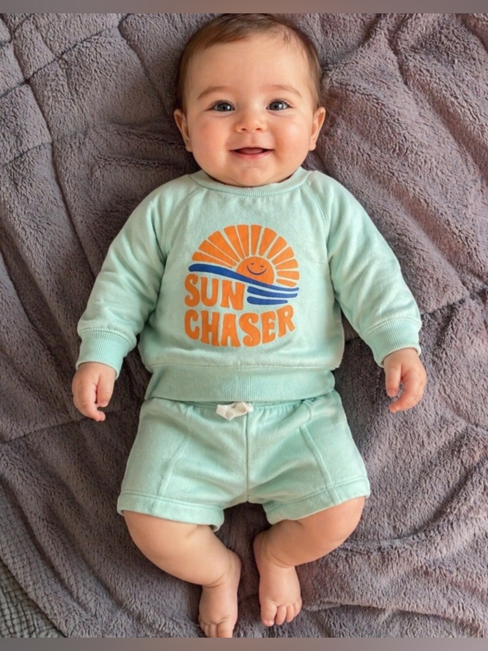 Sun Chaser Baby Outfit in Light Blue and Orange 🍊 Size 3M
